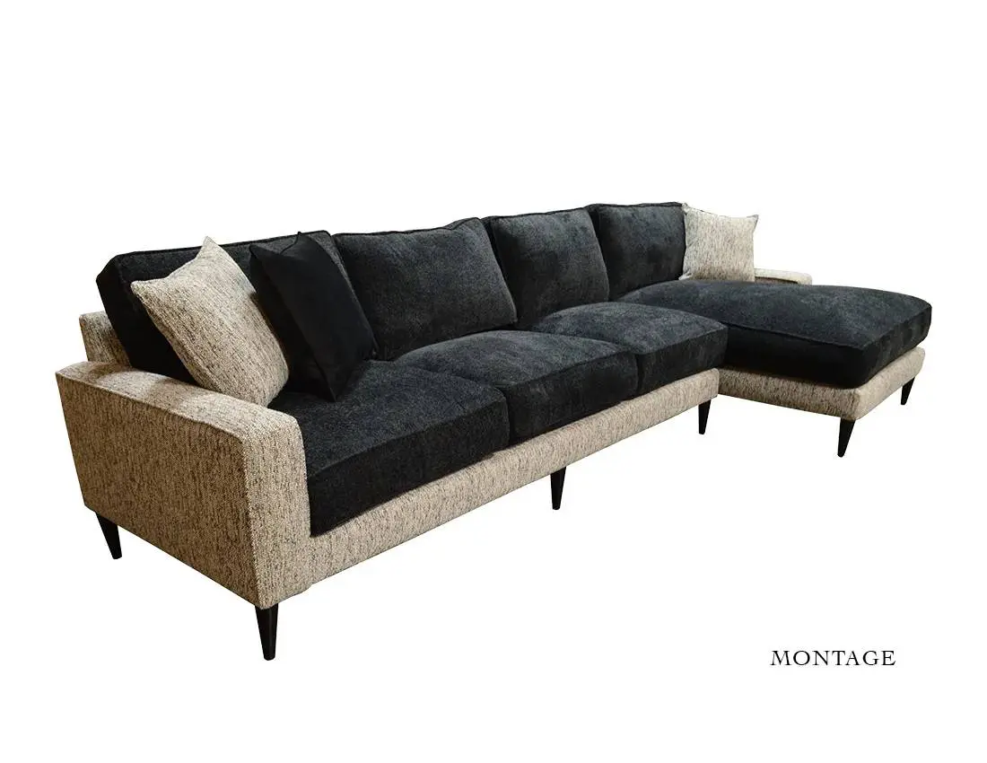 Beige and charcoal modern sectional sofa with chaise