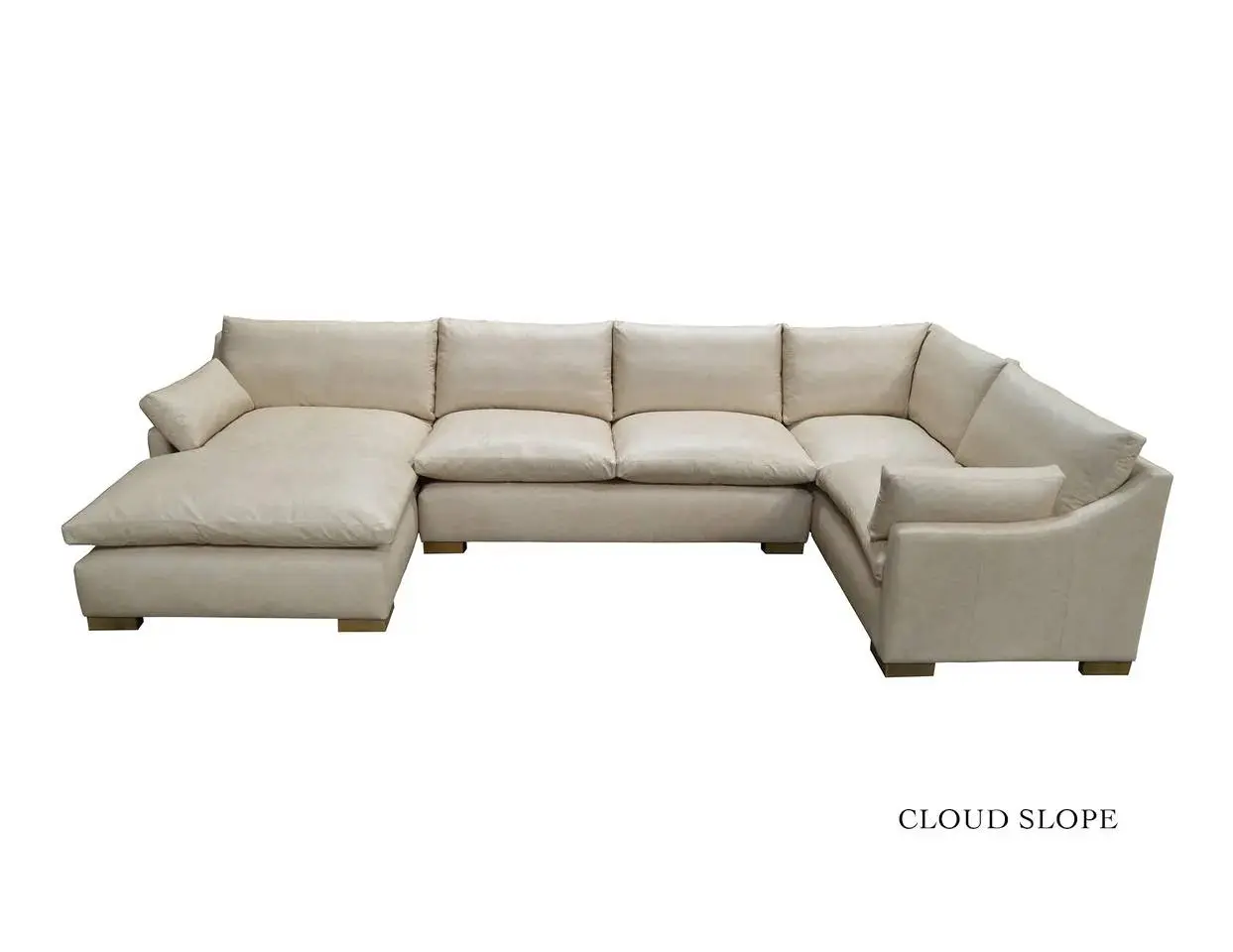 Beige L-shaped sectional sofa with left chaise