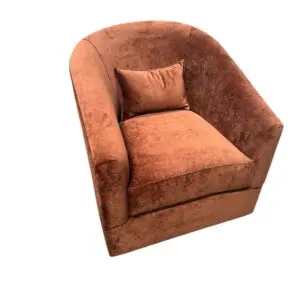 Rust-colored velvet armchair with cushion