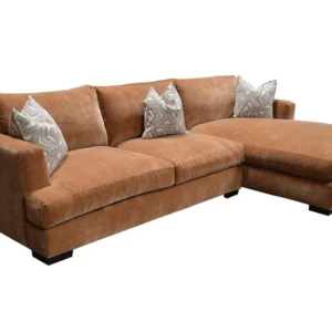 Brown sectional sofa with chaise and decorative pillows