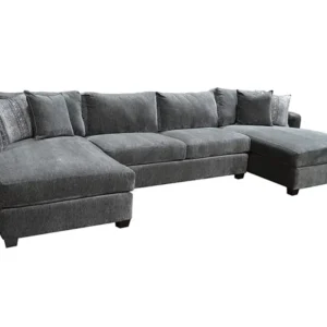 Large gray fabric sectional sofa with chaise