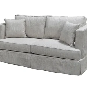 Light gray upholstered two-seater sofa