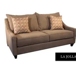 Brown La Jolla sofa with patterned pillows