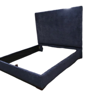 Dark blue upholstered bed frame with headboard