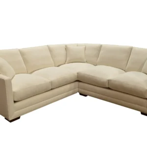 Beige L-shaped sectional sofa with cushions