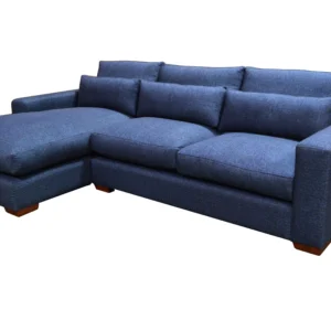 Blue L-shaped sectional sofa with chaise